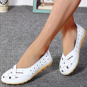 Femmes chaussures plates en cuir véritable mode chaussures souples femmes creux chaussures de créateur sans lacet ballerines Oxford chaussures femme grande taille