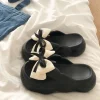 pantoufles antidérapantes à nœud papillon, noir et blanc, sandales à nœud augmentant la hauteur, semelles épaisses, pantoufles décontractées à fond épais pour la maison