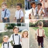ensemble de ceinture et nœud papillon pour enfants, couleur unie, pour bébés garçons et filles, bretelles à clip en y, bretelles élastiques réglables pour enfants