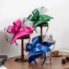 luxe vert violet bleu satin fascinator chapeau coiffure pour les femmes cocktail banquet fête fascinators élégant visage voile casque