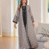 robe abaya géométrique brodée de luxe | caftan à manches longues en polyester pour femme | style traditionnel du moyen orient | Élégant b
