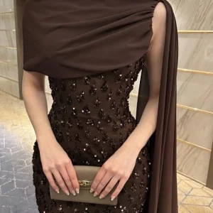 AsaNagi arabie robes de bal élégantes col rond femmes brillant marron simplement saoudien luxueux 2025 soirée فساتmavera AsaNagi arabie robes de bal élégantes col rond femmes brillant marron simplement saoudien luxueux 2025 soirée فساتmavera