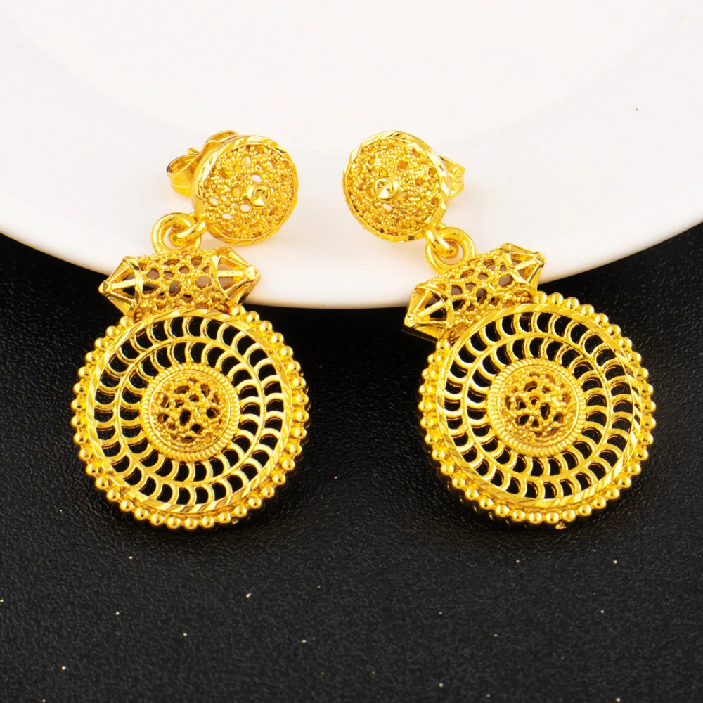 Ensemble de bijoux de mariage en or arabe de luxe, plaqué or, collier de mariée de dubaï, boucles d'oreilles, bague, Nigeria, bijoux Vintage pour femmes, cadeau