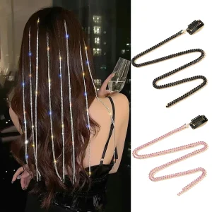Épingles à cheveux à chaîne brillante pour femmes, Barrettes tressées, bandeau queue de cheval, accessoires pour cheveux, couvre-chef