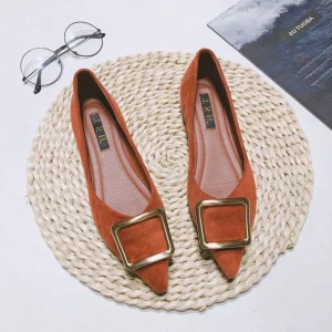 Chaussures plates pointues carrées en métal pour femmes, chaussures plates basiques, document solide, tout match, 31-46 Chaussures plates pointues carrées en métal pour femmes, chaussures plates basiques, document solide, tout match, 31-46