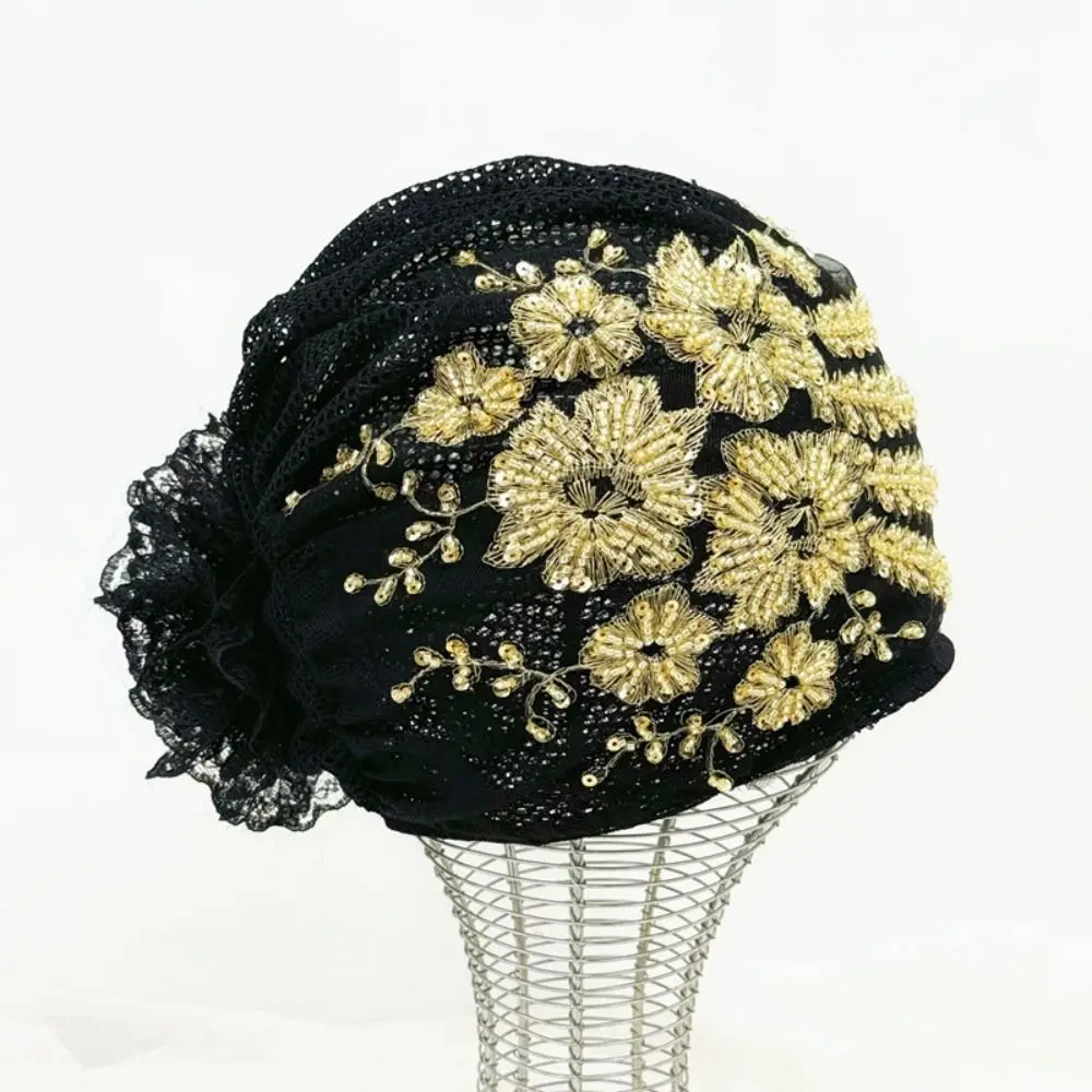 foulard de tête dentelle turban chapeaux fleur strass été mince foulard élastique cravate hijab turban chapeau islamique sous écharpe femmes