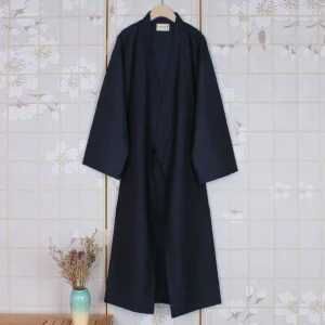 Mode Style japonais Kimono Robe couleur unie à lacets longue peignoir pyjamas ceinture coton maison Pijama Robes vêtements pour hommes