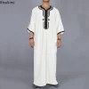 abaya robe musulmane blanche brodée pour homme, style ethnique décontracté, ramadan, crème, zina, islam, kameez, galabia, printemps, nouveau, 2025