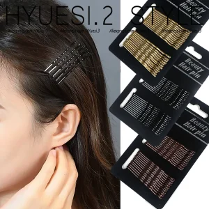 Épingles à cheveux ondulées noires simples pour filles, pinces à frange latérales, métal antidérapant, épingles à cheveux invisibles, accessoires réutilisables, ensemble de 24 pièces