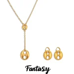 Collier pendentif ovale couleur or argent pour femmes, boucles d&rsquo;oreilles pendantes plaquées or en acier inoxydable 316, ensemble de bijoux de luxe pour femmes