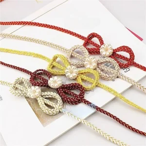Ceinture Kimono japonaise, corde de taille, pétales tissés à la main, nœud propieux, pompon, Obi, Kimono, peignoir, accessoires de ceinture