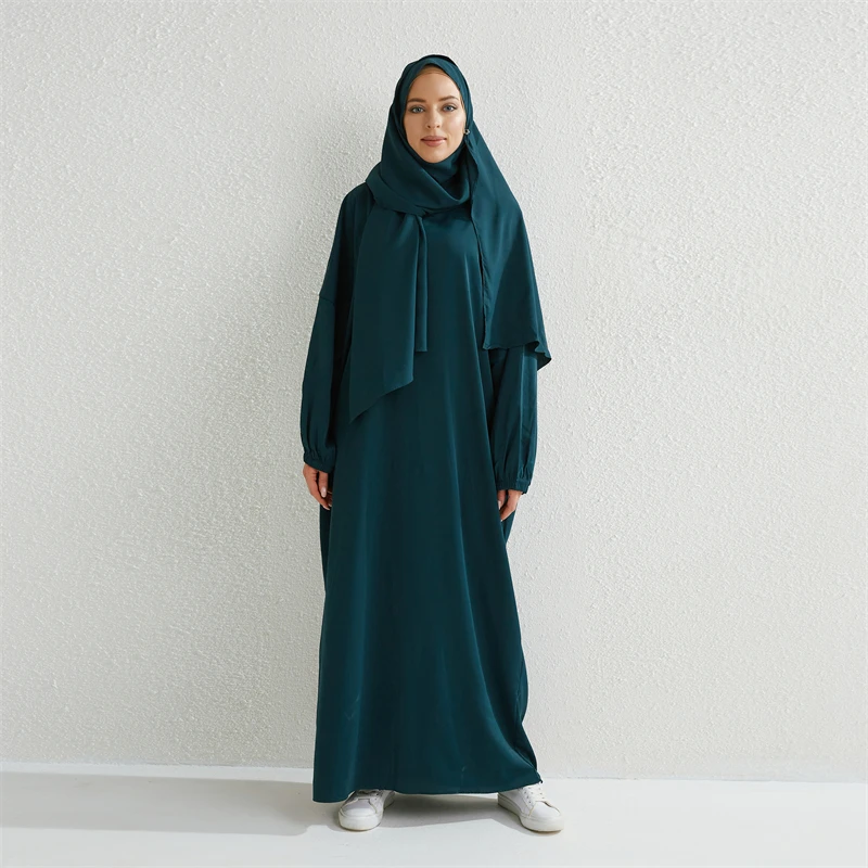 abaya robe de prière musulmane pour femme, une pièce, à capuche, manches smocks, vêtements islamiques, jilbab, dubaï, saoudien, noir, modestie turque