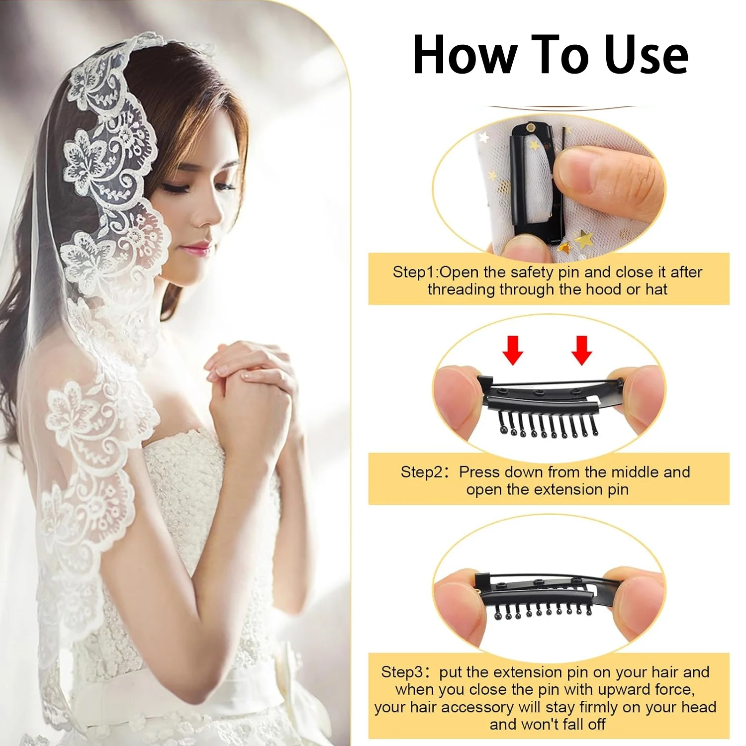 5 pièces pince à perruque avec épingles de sûreté sans couture chunni grip dupatta réglage clips pour filles femmes perruque foulard hijab & tikka