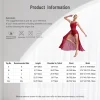 adultes femmes danse lyrique performance costume ballet gymnastique patinage artistique dancewear strass côté fendu maille maxi robe