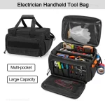 Sac à outils noir avec fond Anti-friction, sac de rangement d&rsquo;outils manuels tactiques, fourre-tout de travail polyvalent pour réparateur bricoleur charpentier