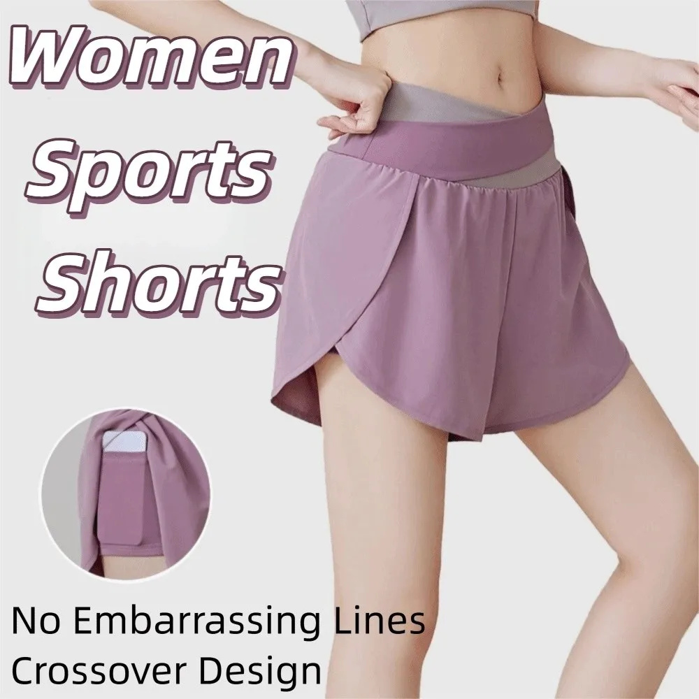 Short de sport respirant 2 en 1 pour femmes, doublure intérieure colorée, taille haute, short d'entraînement plissé, jupe de Yoga antidérapante