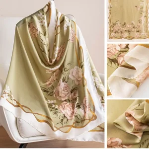 Foulard coréen luxe foulard en soie élégant motif Lotus en mousseline de soie châle enveloppement impression doux femmes Hijab châles femme