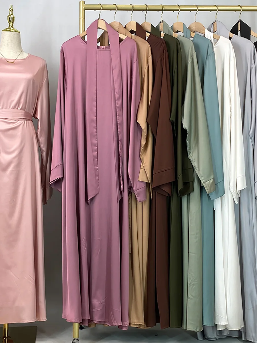 abaya robe maxi luxueuse en satin pour femme musulmane, caftan marocain, vêtement islamique modeste, ramadan, dubaï
