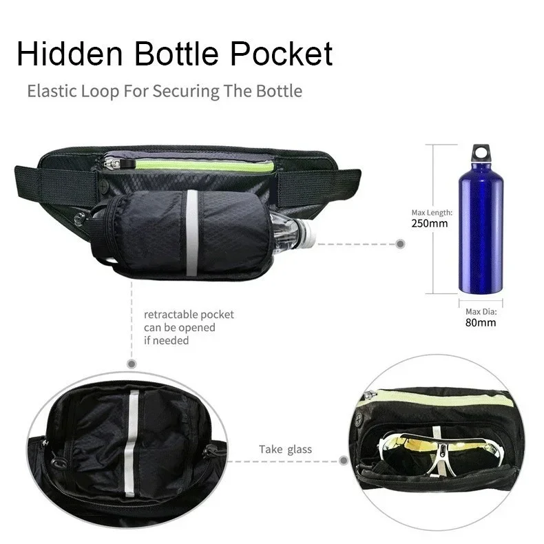 sport trail course ceinture taille sac hydratation jogging pochette bouteille d'eau fanny pack hommes femmes gymnastique fitness cyclisme argent ceinture sacs