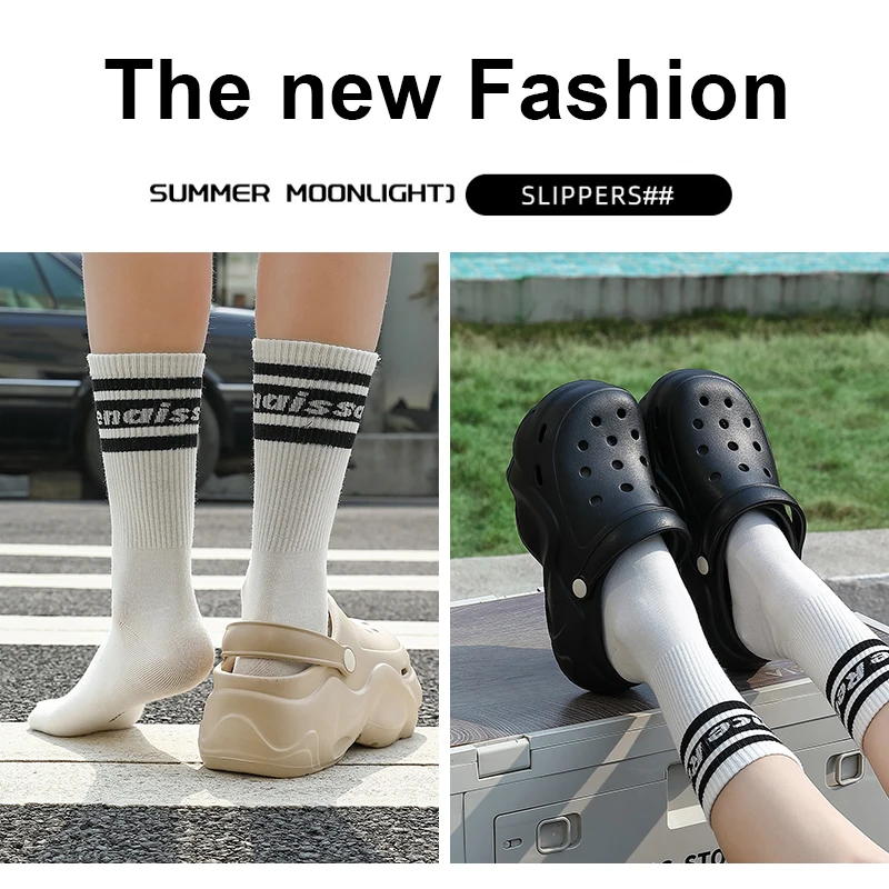 sandales à fond épais pour femmes, pantoufles noires et blanches, mode d'extérieur, perles luxueuses, diamant, bricolage, sandales de jardin, sabots, chaussures d'eau