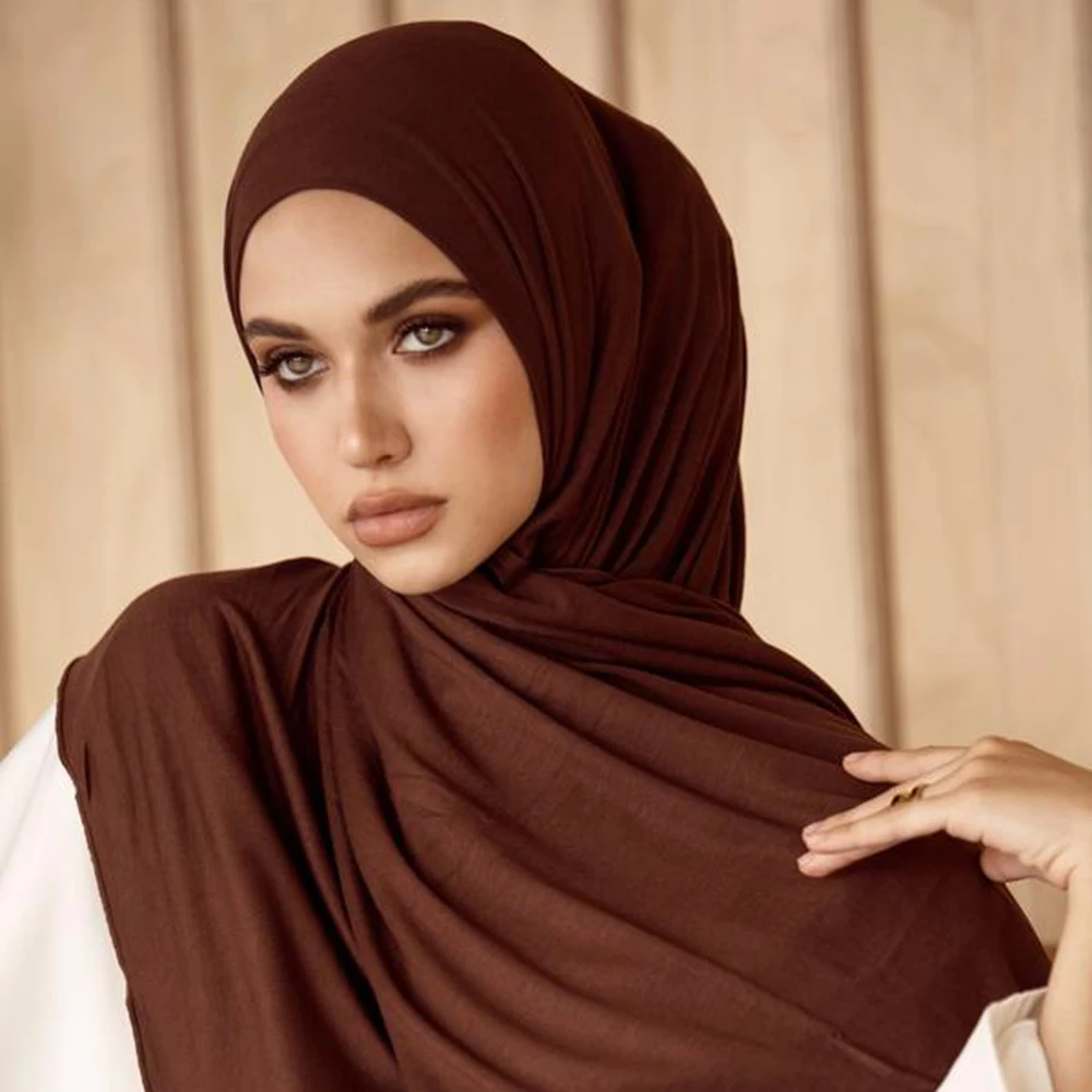 hijab en jersey uni pour femme, écharpe musulmane, châle long, jersey solide, turban, bonnes coutures, hijab premium, 43 couleurs