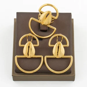 Ensemble de bijoux plaqués or pour dames, boucles d&rsquo;oreilles à crochet exquis, bague de doigt, cadeaux pour les travailleurs de la fête, 03/Wear