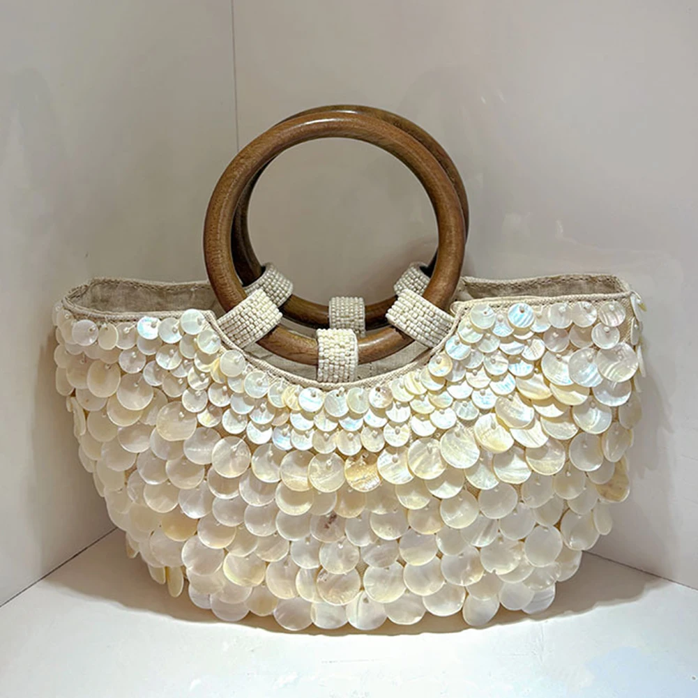Pochette en perles de coquillage, sac à main fait à la main avec poignée supérieure, sac à main de soirée de luxe de styliste pour femmes, vacances d'été
