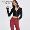 veste de sport à manches longues avec nombril pour femme, chemise de yoga, haut court, sexy, mince, fermeture éclair, gym, course à pied, sport, automne
