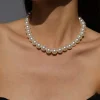 collier ras du cou en perles pour femmes, bijoux tendance pour fête de mariage, grande perle, élégant, blanc, imitation de perles, x0172, 2023