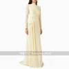 robe de soirée arabe modeste, personnalisée, col haut, manches longues, plissée, froncée, traîne de balayage, robe de bal arabe saoudienne pour femmes