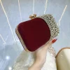 vin rouge noir velours pochette fine chic diamant poignée en métal sacs à main pour les femmes bal fête chaîne sacs à bandoulière dames sac de soirée