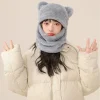 ensemble écharpe et casquette ours de style coréen, décontracté, garde au chaud, épais, protection du cou, couleur unie, pull d'hiver, casquette de cyclisme