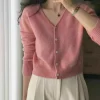 cardigan court en cachemire pur 100 pour femmes, haut à col en v d'automne, manteau tricoté élégant de style européen