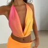 haut à paillettes dégradé pour femmes, col en v profond, dos nu, sans manches, col licou, été, plage, sexy, chic, mode dame, costume, 2025