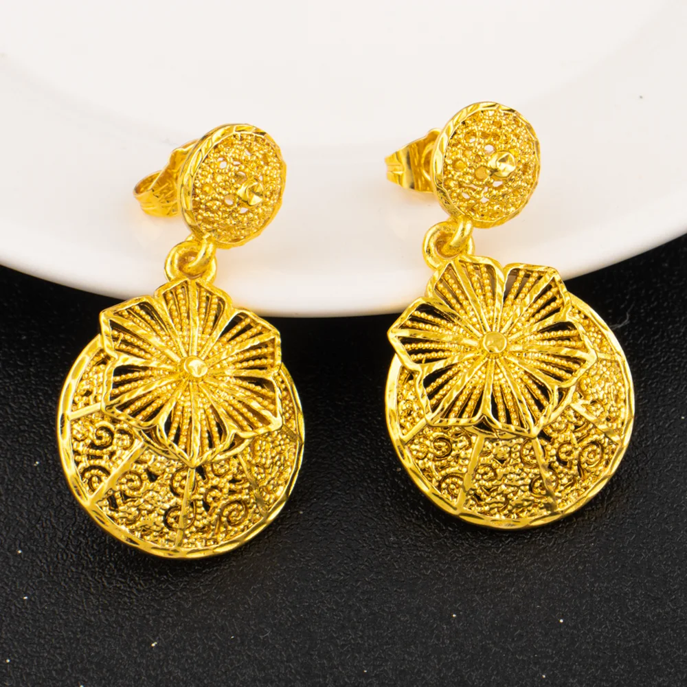 Ensemble de bijoux de mariage en or arabe de luxe, plaqué or, collier de mariée de dubaï, boucles d'oreilles, bague, Nigeria, bijoux Vintage pour femmes, cadeau