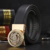 ceinture en cuir à boucle automatique pour hommes, heure d'affaires pour courir, boucle de taille dorée, ceinture de luxe, décoration en strass