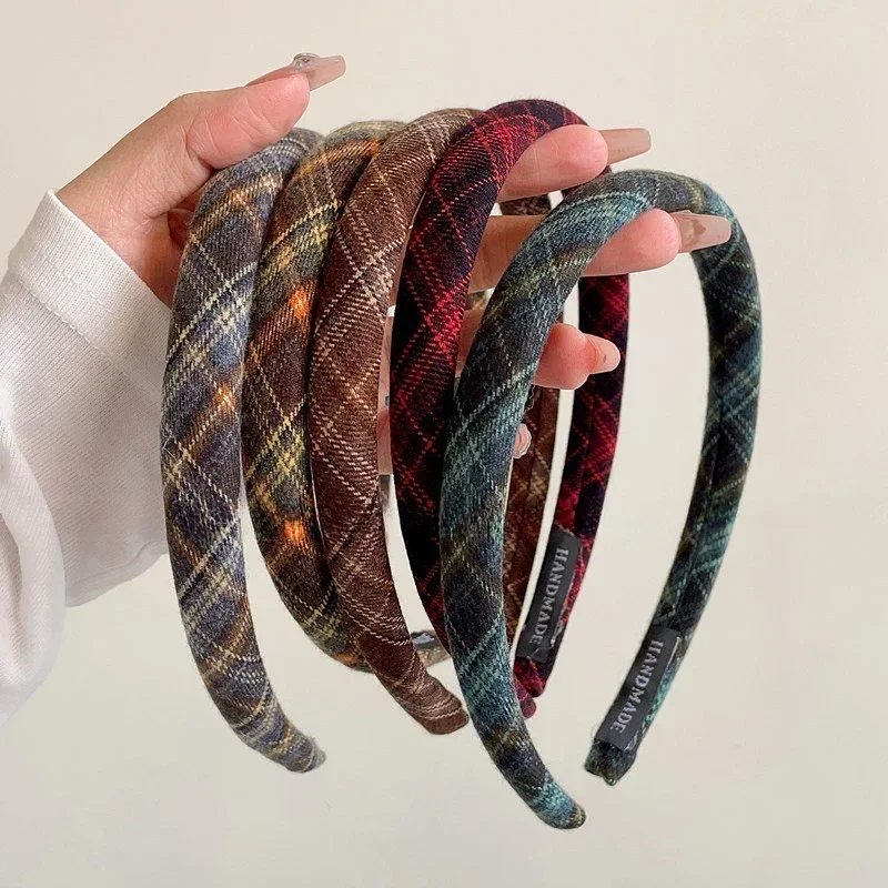 Bandeau élégant à carreaux pour femmes, bandeau rétro coréen pour filles, cerceau Vintage pour fête de vacances, accessoires