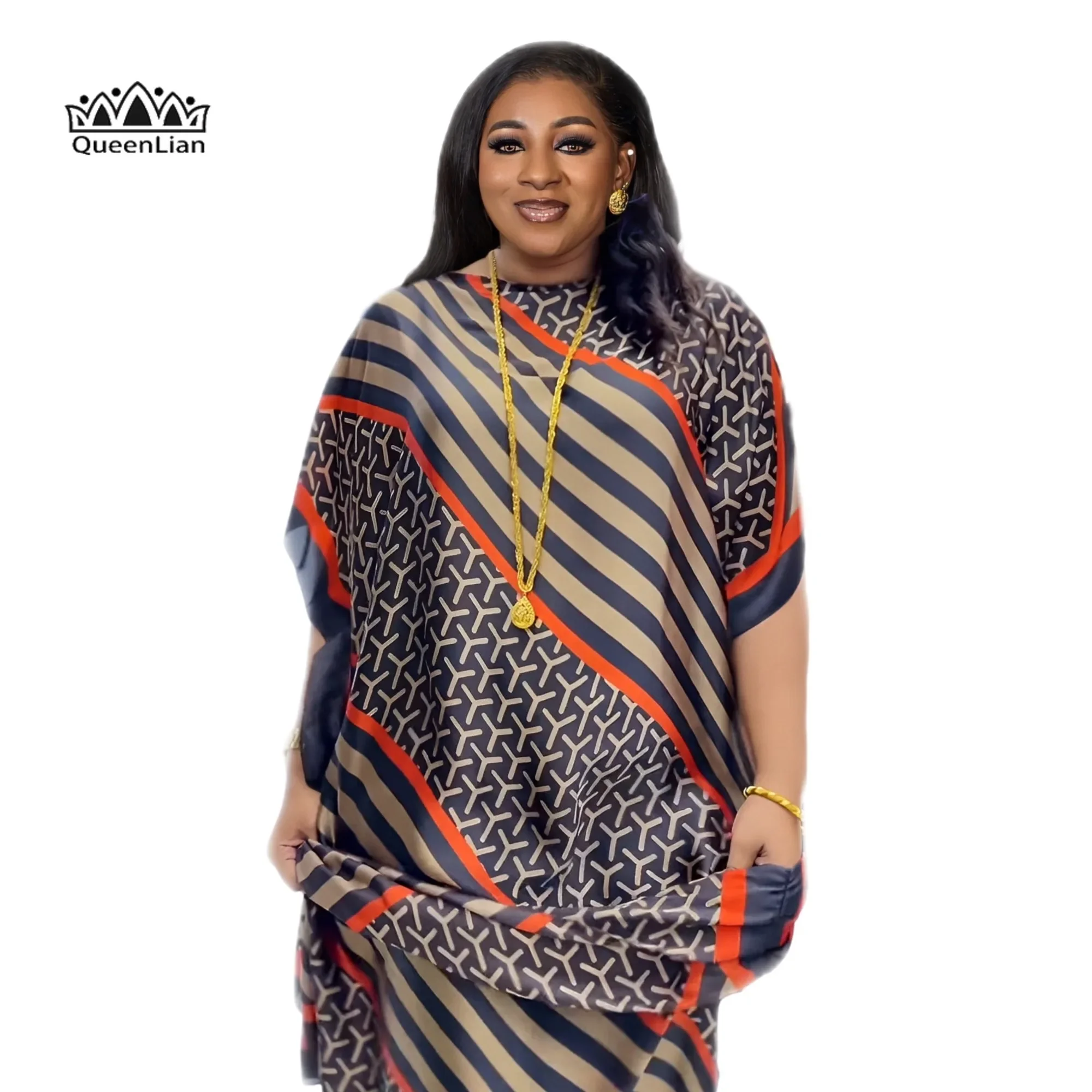 nouveau style de mode surdimensionné femmes africaines vêtements dubaï dashiki abaya taille libre conception d'impression avec écharpe robe longue ample