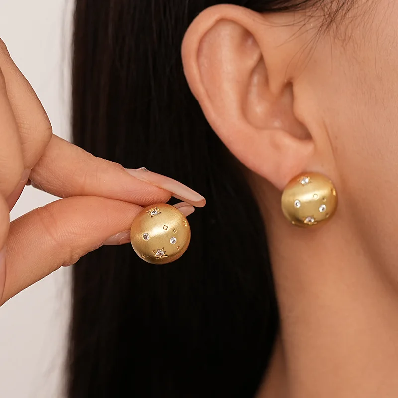 Boucles d'oreilles rondes semi-circulaires brossées, simples, minimalistes, incrustées de strass, accessoires d'oreille pour femmes et filles