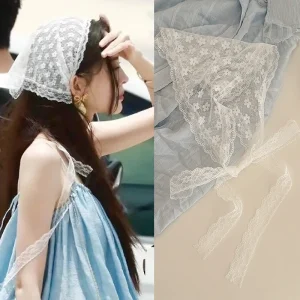 Femmes Style campagnard français dentelle maille Triangle écharpe printemps été Floral cheveux écharpe élégant bandeau bohème cheveux accessoires