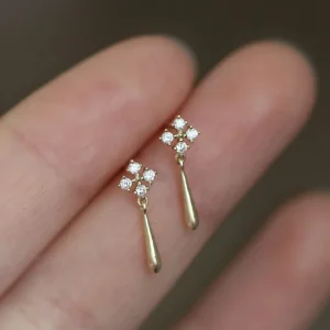 Argent sterling 925 plaqué or 14 carats, boucles d&rsquo;oreilles exquises avec diamants, tempérament classique et simple, accessoires de bijoux