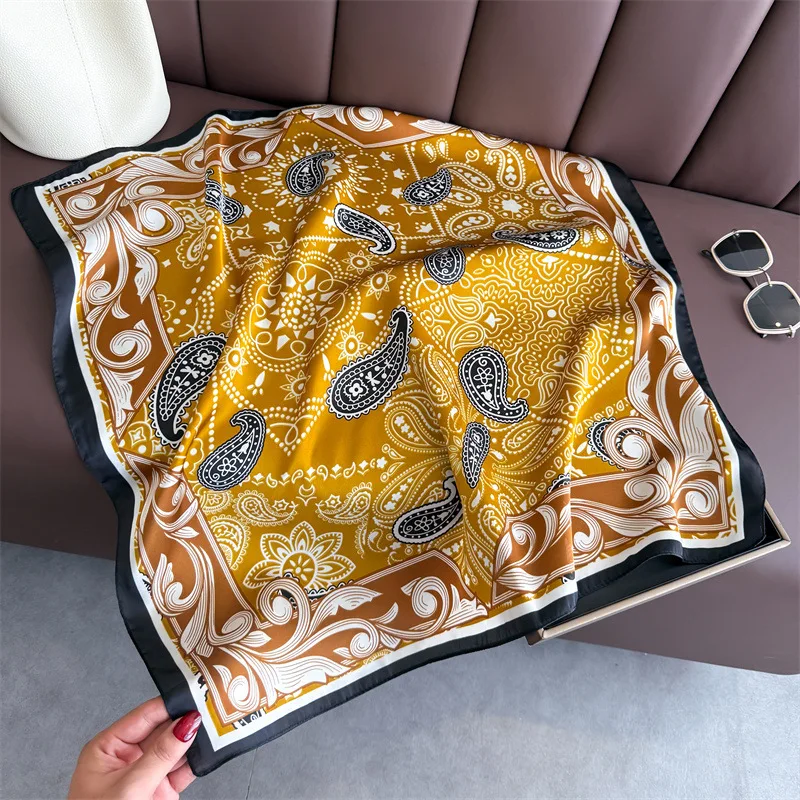 Écharpe femmes foulards en soie carré bandana hijab enveloppement fleur concepteur foulard châle foulard bandeau de cheveux foulard de luxe