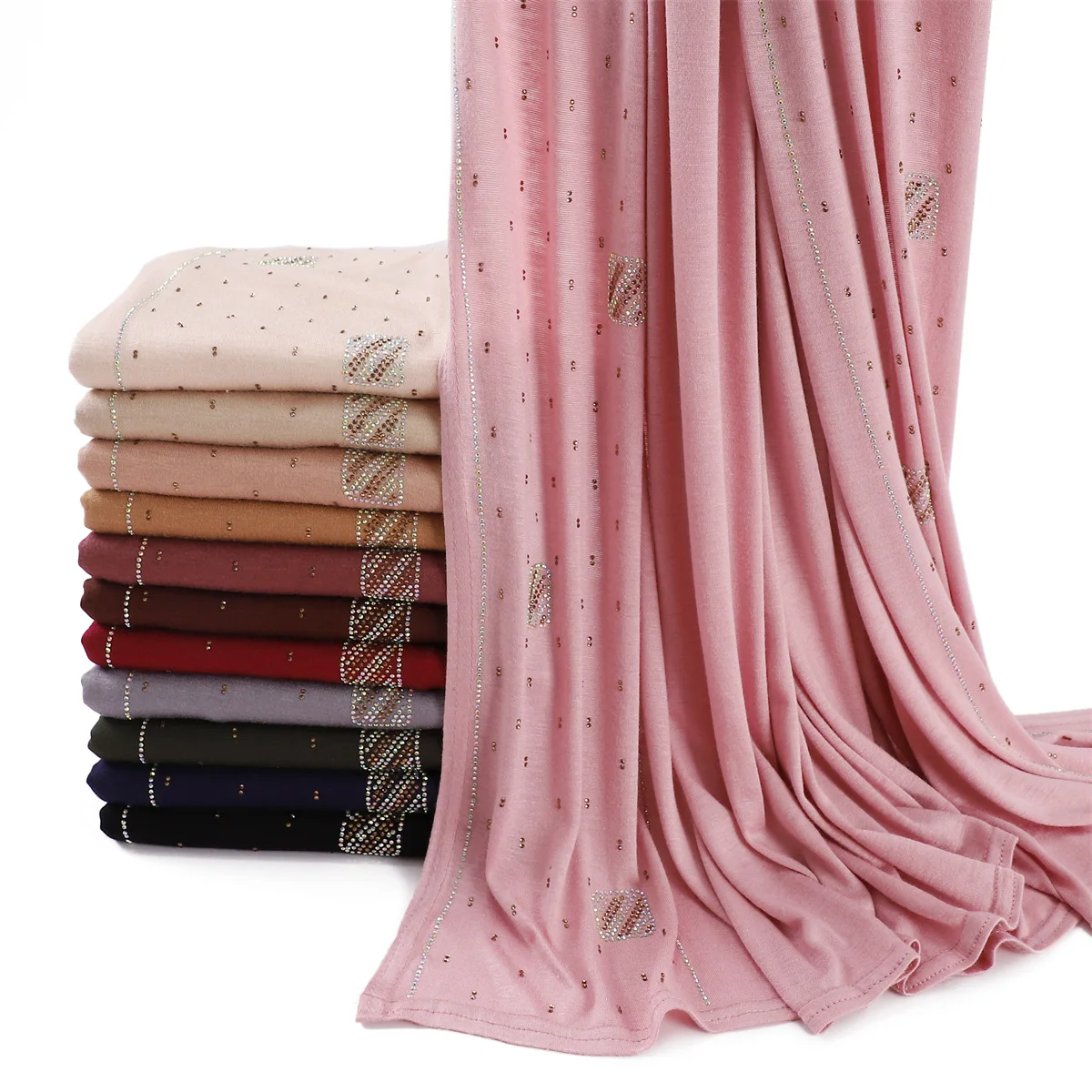 Hijab en Jersey strass pour femmes, or, argent, diamant, Double couture, foulard musulman, doux et respirant, enveloppe Eid Ramadan Hijab en Jersey strass pour femmes, or, argent, diamant, Double couture, foulard musulman, doux et respirant, enveloppe Eid Ramadan