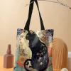 sac à main décontracté imprimé motif chat noir, sac à dos réutilisable à la mode, sac à main multifonctionnel, sac de shopping en toile