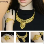 Ensemble de bijoux de mariée indiens plaqués or, 4 pièces, collier/boucles d&rsquo;oreilles/Bracelet/bague, bijoux de luxe plaqués or, haute qualité, durables