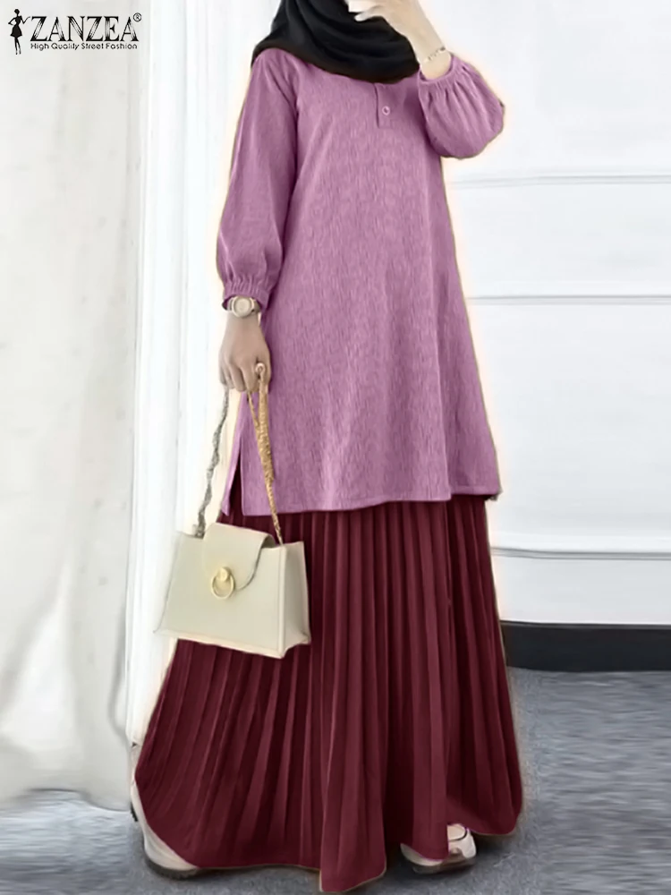 zanzea automne musulman deux pièces ensembles femmes tenues décontracté à manches longues hauts ensembles de robe abaya costume dubaï hijab survêtement 2025