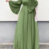 zanzea femmes musulmanes robe maxi couleur unie col rond à manches longues turc abaya robe mode décontracté élégant fête surdimensionné robes