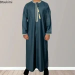 Mode musulmane Abaya pour hommes Robe à manches longues Robe col rond broderie hommes Jubba Thobe Pakistan arabe Islam vêtements prière caftan