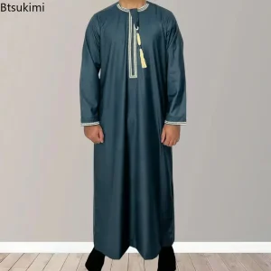 Mode musulmane Abaya pour hommes Robe à manches longues Robe col rond broderie hommes Jubba Thobe Pakistan arabe Islam vêtements prière caftan