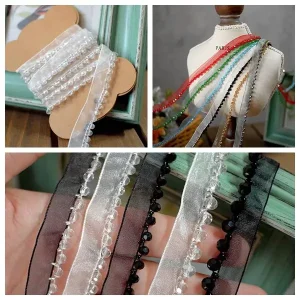 Ruban de couleur brillant de 1.2 cm de large, accessoires décoratifs en dentelle perlée, matériel décoratif fait à la main